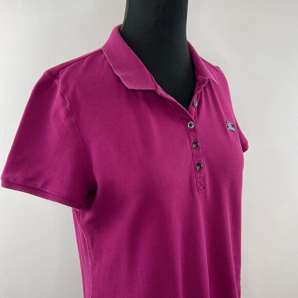 Burberry Brit Women's Pink Magenta Short Sleeve Cotton Polo Shirt Metal Logo L - Picture 4 of 8